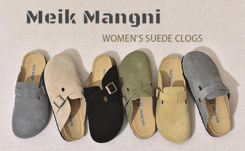 Meik Mangni Womens and Mens Clogs Soft Leather Mules Cork Footbed Sandals Non-Slip Comfort Potato Shoes