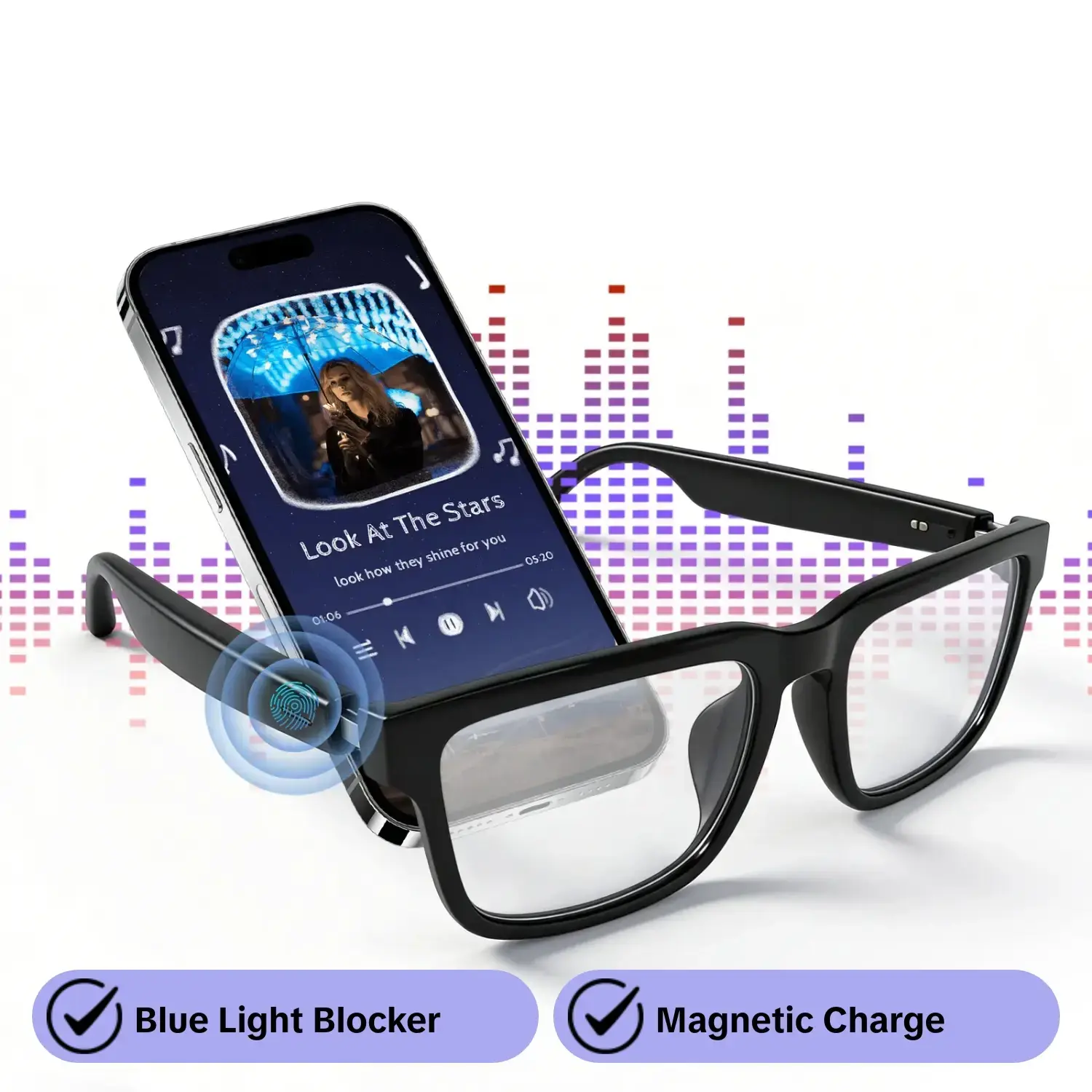 Bluetooth Audio Smart Glasses,Blue Light Glasses for Women Men,Open Ear Sound Mic & Speakers,Magnetic Charging,Polarized Sunglasses Lenses,Touch & Voice Assistant, Wearable Tech Glasses, Smart Wireless Glasses, Multifunctional Audio Sunglasses