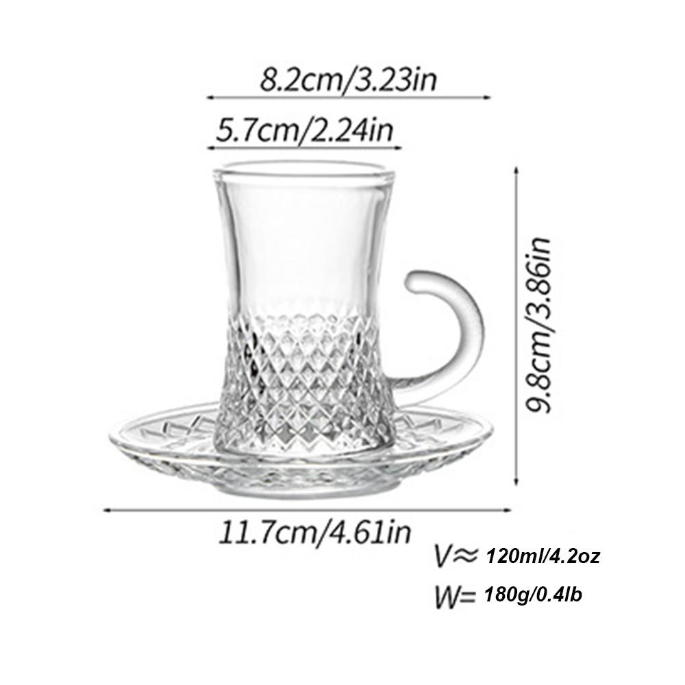 Set of 6 Turkish Tea Glasses With Handle, Slim Waist Design and Thick Sole Prevent Tea from Getting Cold, 4.2 oz Small Clear Teacup Set Glass Coffee Cups for Espresso Coffee, Hot Chocolate