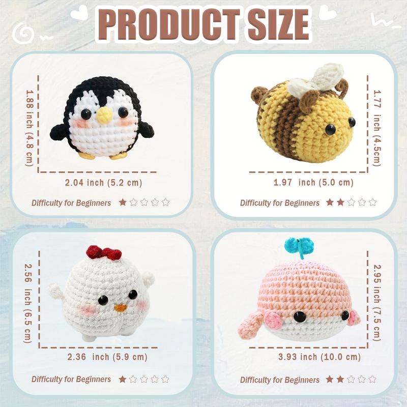 YAMAXIN Animals Crochet Kit with Step-by-Step Video Tutorials, Penguin, Bee, Chicken, Whale, Frog, Crochet Items, Crochet Kit for Beginners, DIY Beginner Crochet Starter Material Package, Beginner Crochet Set(Accessories In Random Color)
