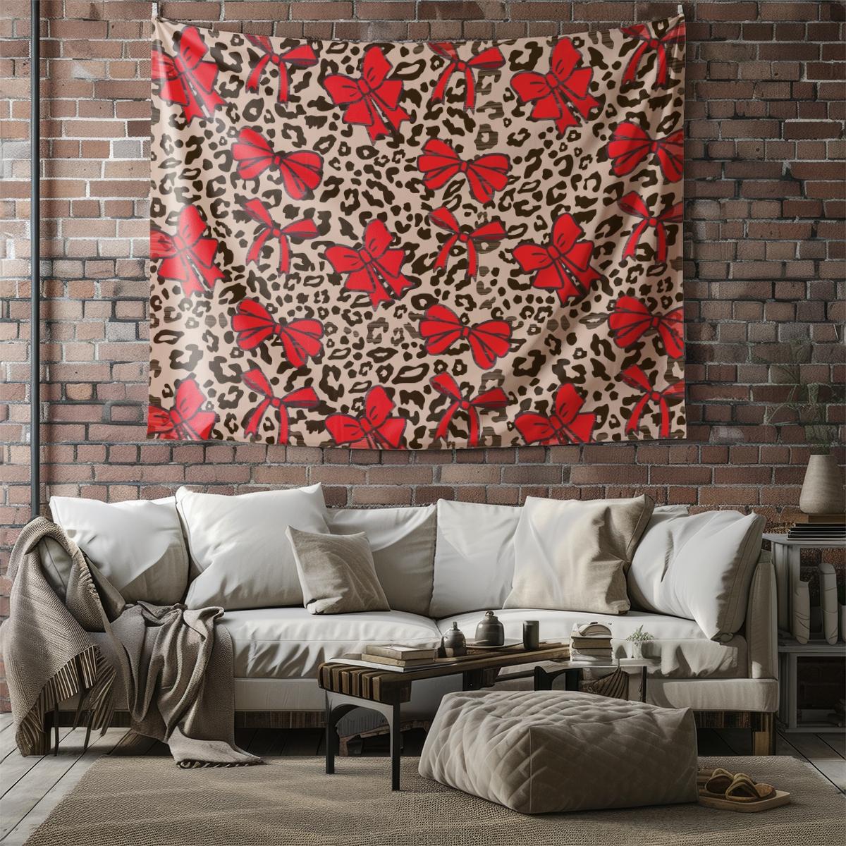 Leopard Print Bow Pattern Tapestry, Fashionable Room Flag, Unique Wall Art In Living Room And Bedroom, Soft And Durable Suitable For Adult Daily Holiday Birthday Gifts