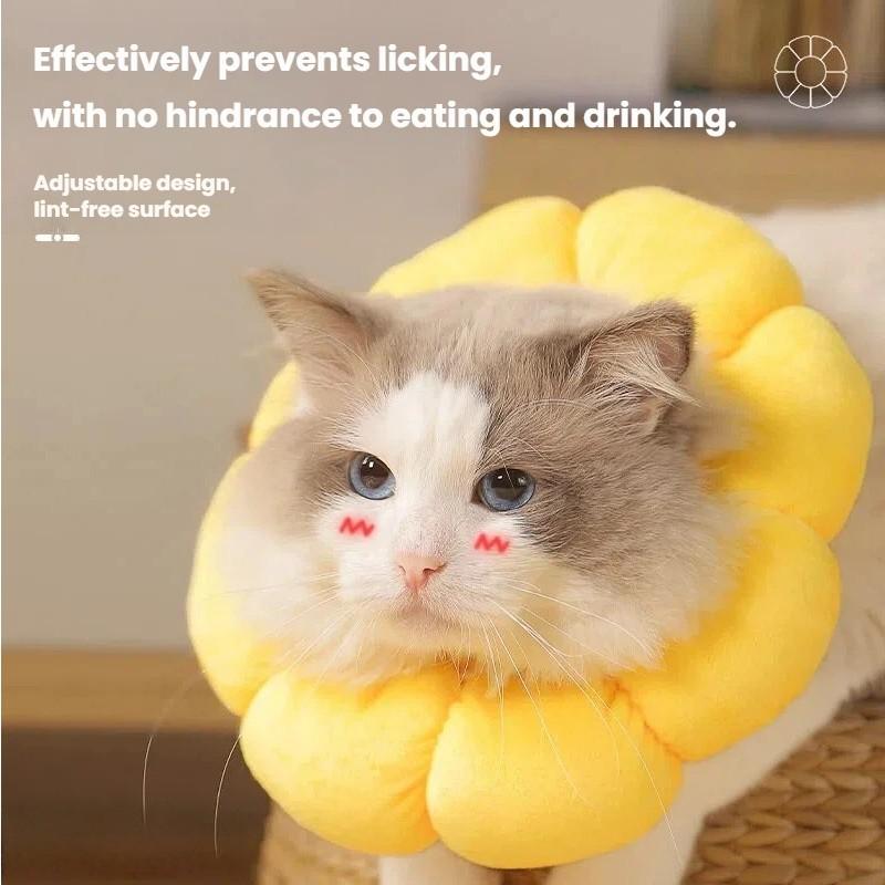 2-Pack Cat Dog Elizabethan Collar, & Colorful Sunflower Anti-Licking Neck Strap, Adjustable Breathable Summer Pet Harness
