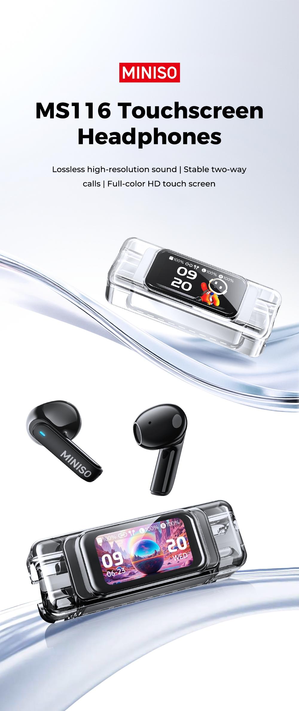 Miniso Ms116 In-Ear Ai Translation Headphones, Bluetooth-compatible 6.0 Wireless, Real-Time Translate 135 Languages, HiFi Sound, Ipx5 Waterproof, Wireless Earbuds