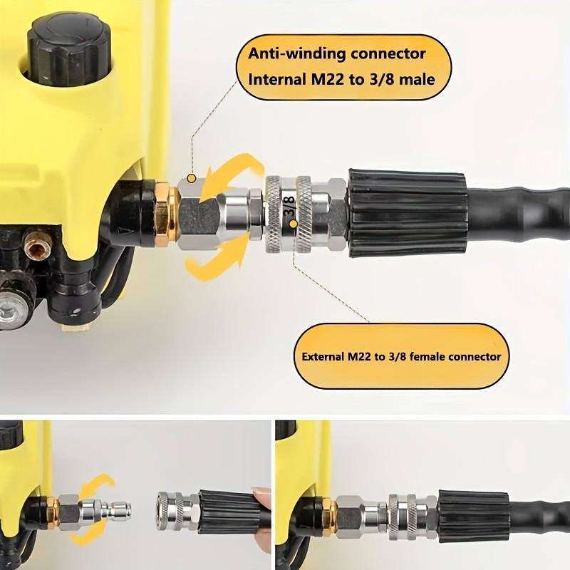 High Pressure Washer Rotating Adapter, M22-14mm/15mm to M22 Anti-Twist Connector, 360 Degree Rotation, for Water Gun, Hose