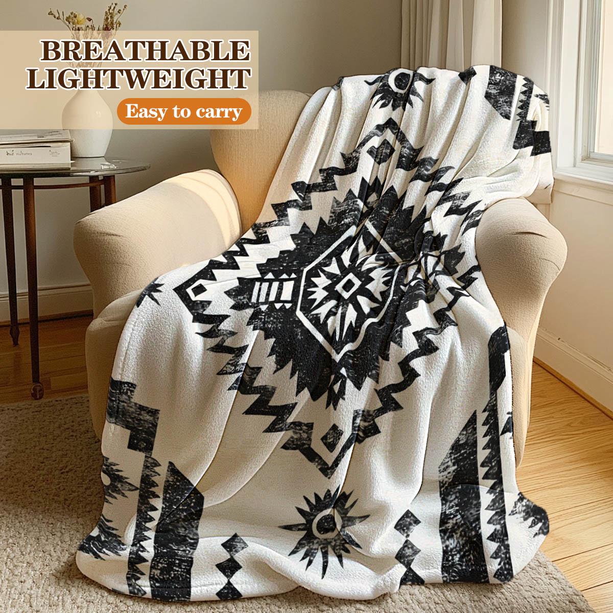 Boho Pattern Blanket, Lightweight Warm Flannel, Soft Breathable, Car Travel Bedroom Cover, Holiday Gift, Pet Pad, Multi-Use Rug