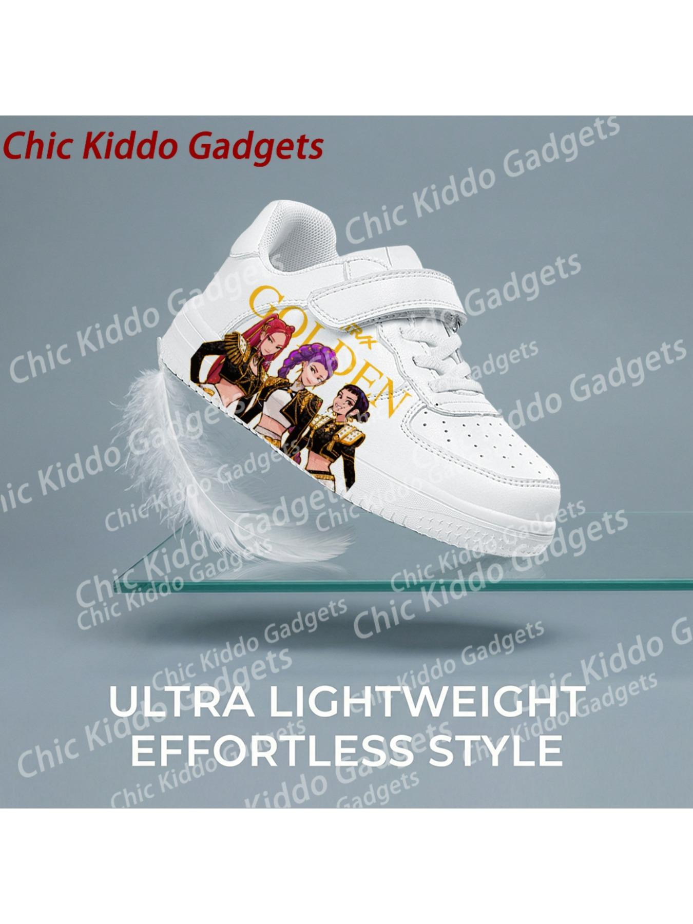 2026 children's white shoes, girls' pattern print design thick-soled sneakers, durable casual fashion sports shoes