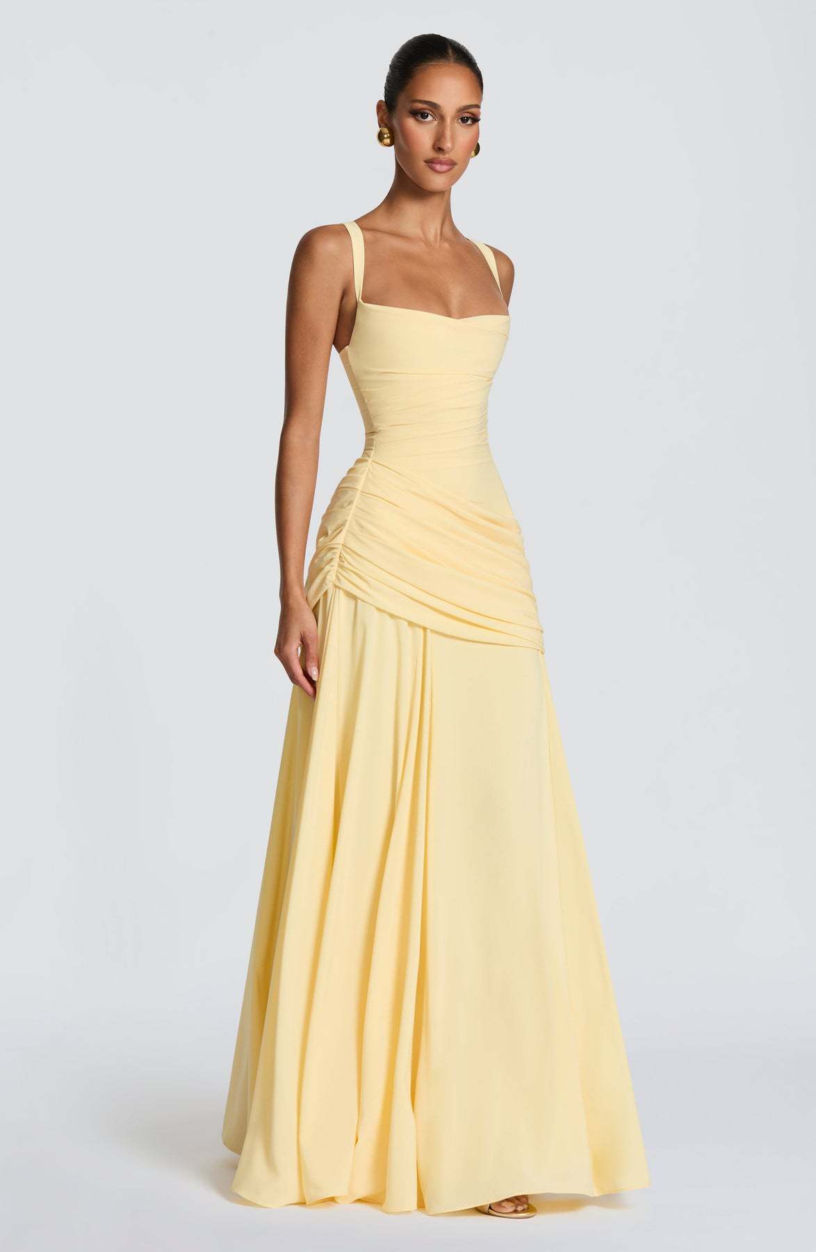 Women's 2026 Spring Summer Sleeveless Solid Color Cinched Waist Flared Formal Dress, European American Elegant Cocktail Party Evening Dress