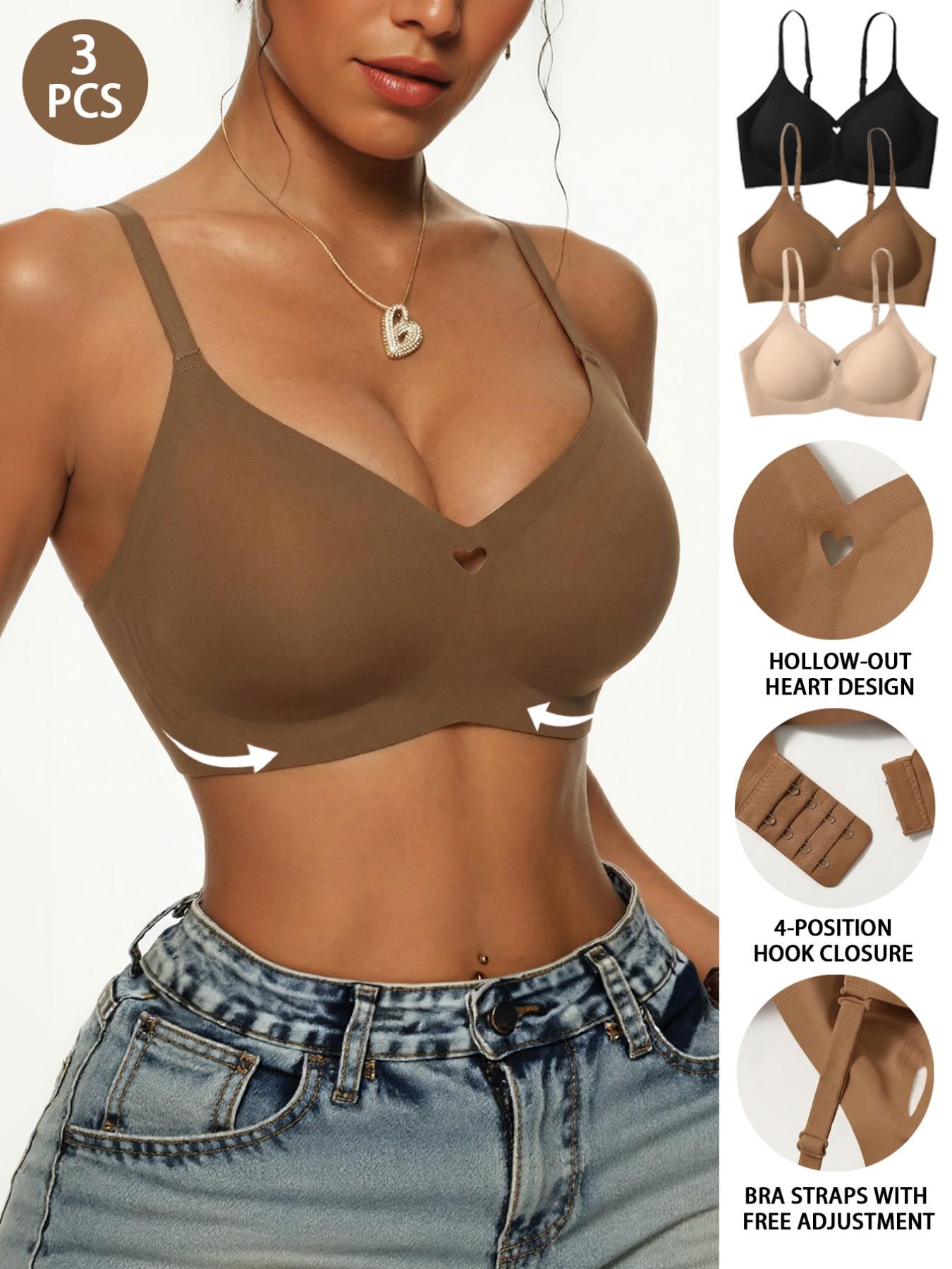 Heart Cut-Out Bralette Set, Adjustable Straps, Seamless Comfort, Full Coverage, Casual Style, All Seasons, Fitted Design