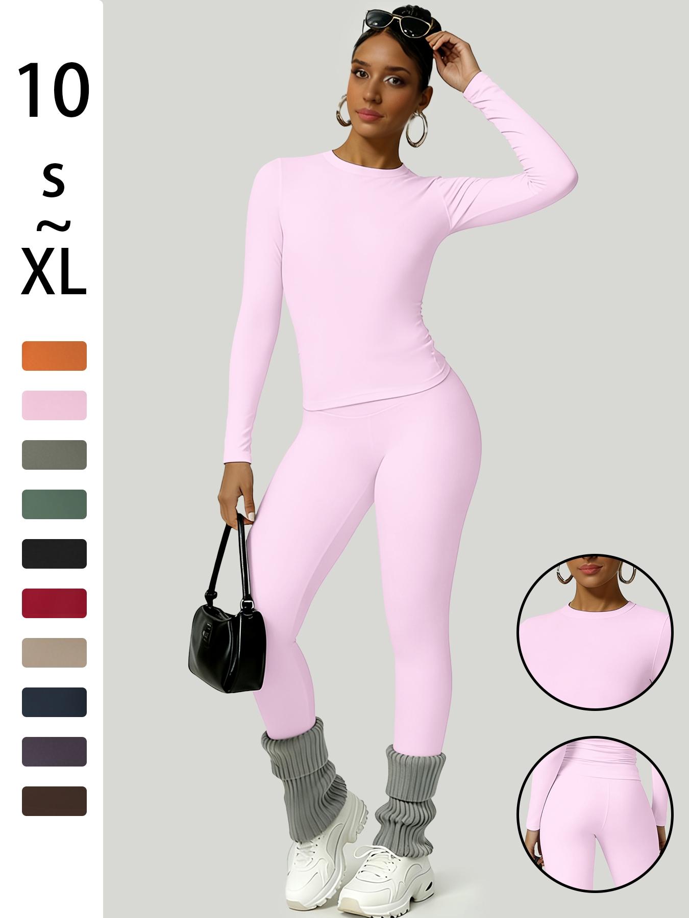 Women's Simple Solid Color Sportswear Set, Comfortable T-Shirt & Slimming Leggings, Perfect for Fall Winter Yoga & Daily Wear