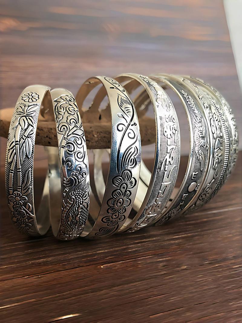 Vintage Chinese Style Cuff Bangle Bracelet, Boho Style Adjustable Engraving Bracelet for Women & Men, Fashion Accessories for Daily Wear, Bangles Bracelets