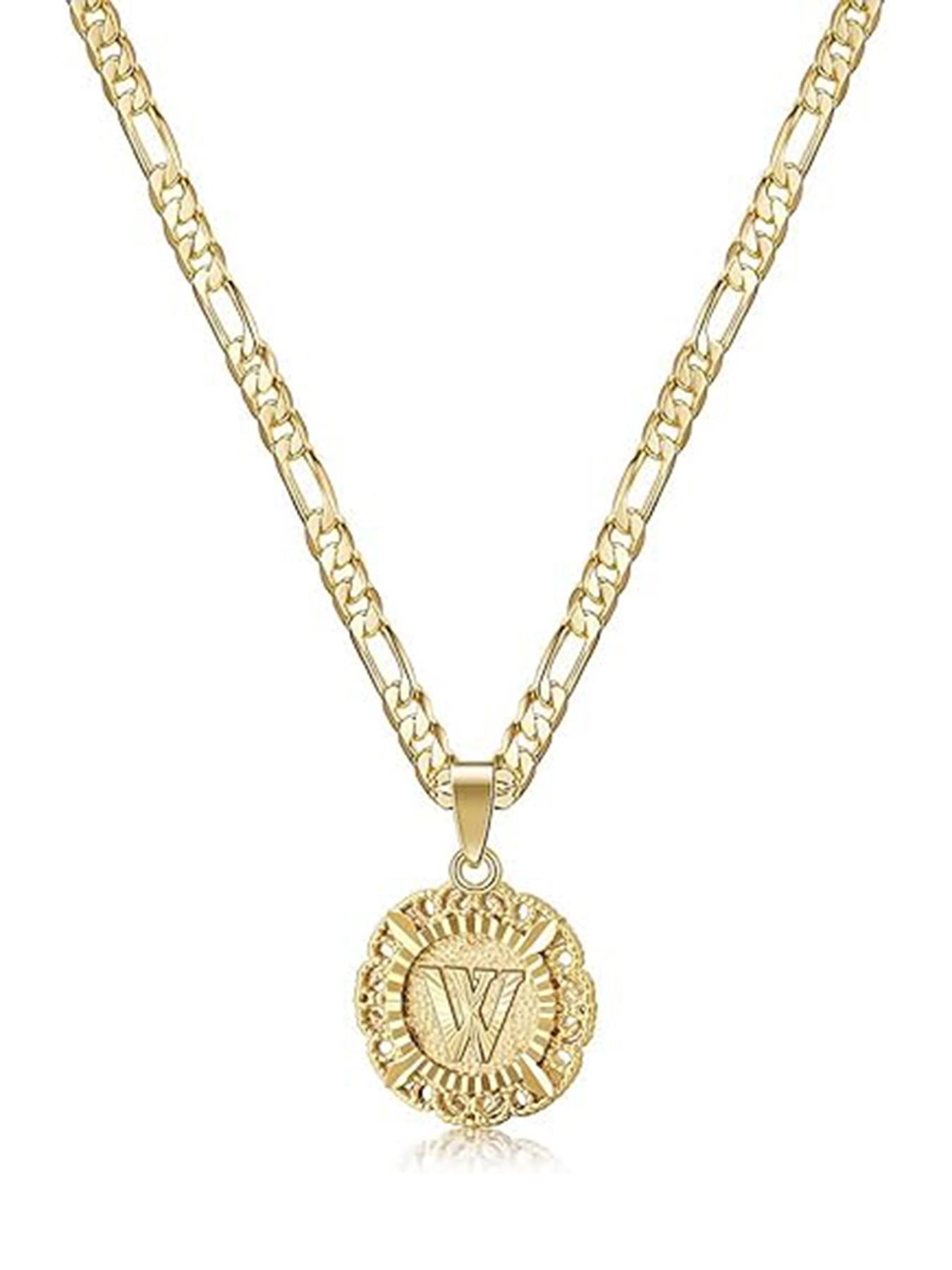 Lady-style initial letter necklace, 14K gold plated circular letter pendant with a combination of letter charms, a Floreal chain jewelry with letters ranging from A to Z, Mother's Day gift, back-to-school season necklace gift, Teacher's Day necklace gift