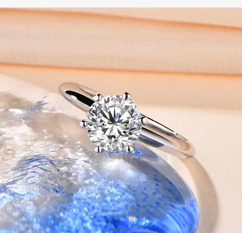 Classic Six Claw 1Ct~3Ct Synthetic Moissanite Ring  D Color VVS1 Round Brilliant Cut for Women Anniversary Party Gift R059