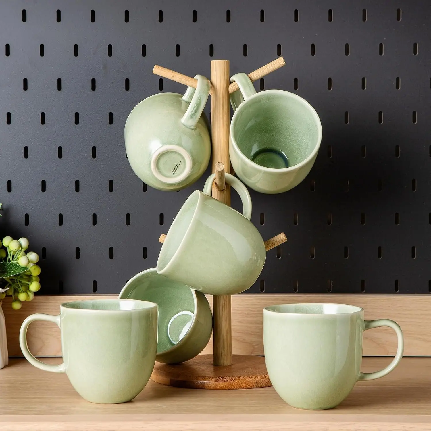 12oz Coffee Mugs, Ceramic Coffee Mugs set of 6 for Man, Woman, Dad, Mom, Modern Coffee Mugs with handle for Latte/Cappuccino/Milk/Cocoa. Dishwasher&Microwave Safe, Olive Green