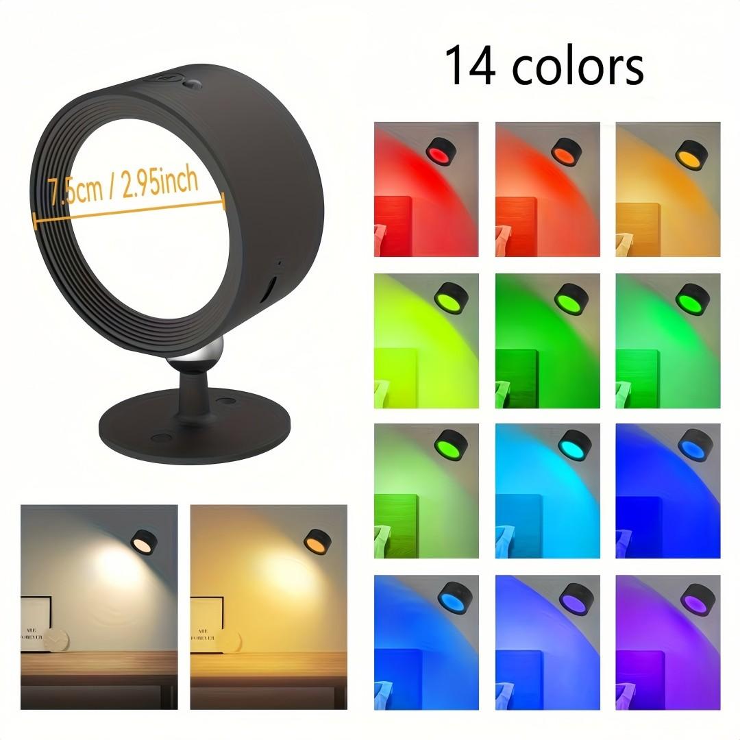 LED Wall Lamp USB Rechargeable Magnetic Ball Reading Light, RGB Color, Touch Remote Control, Perfect for Bedroom, Hallway, Cabinet, Living Room