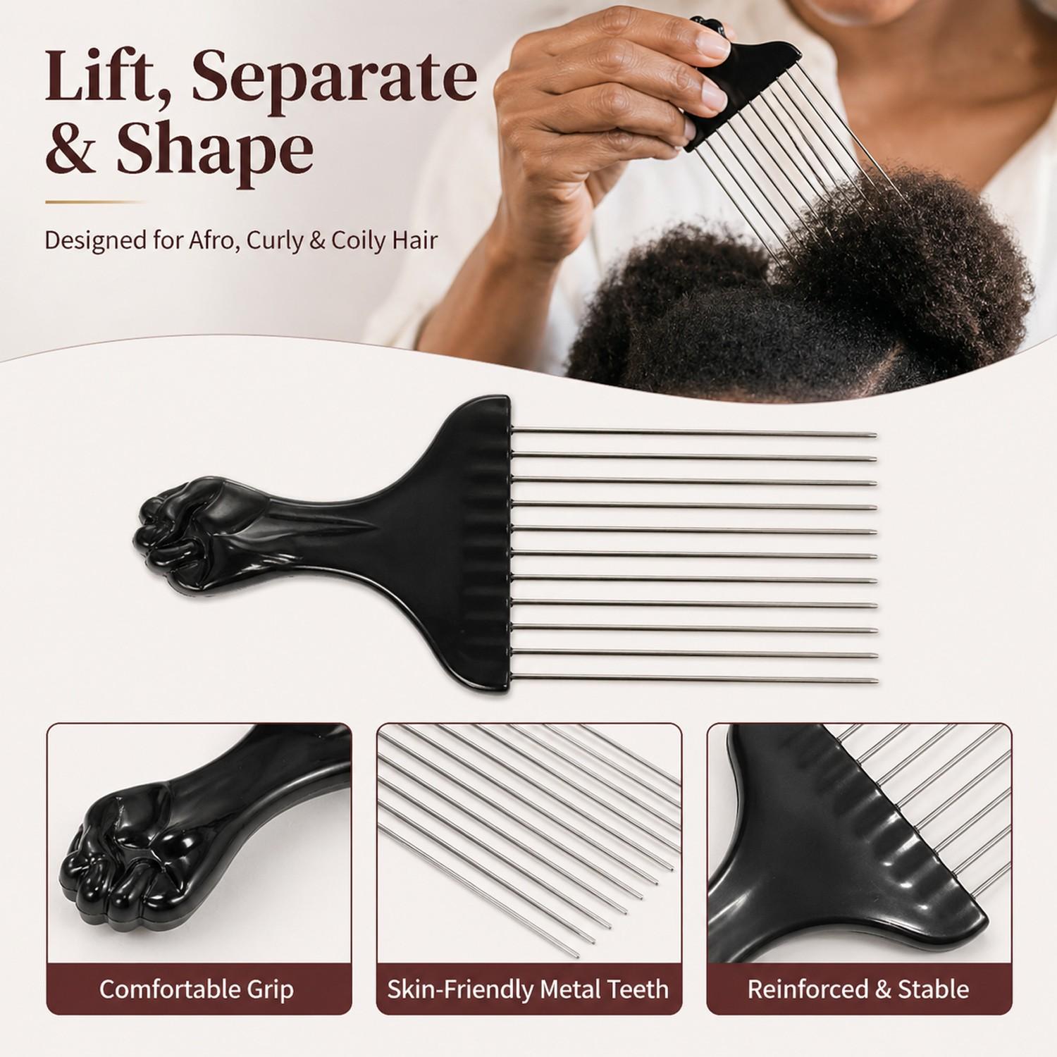 Men’s 4C Twist Curl Styling 3-Piece Set, Hair Styling Tools, 4C Hair Sponge Brush Kit with Hair Pick, Curl Comb & Texture Comb, Designed for Curly Hair, Defined Coils, Wave Patterns, Natural Short Hair Styling, Volume Control & Clean Textured Looks