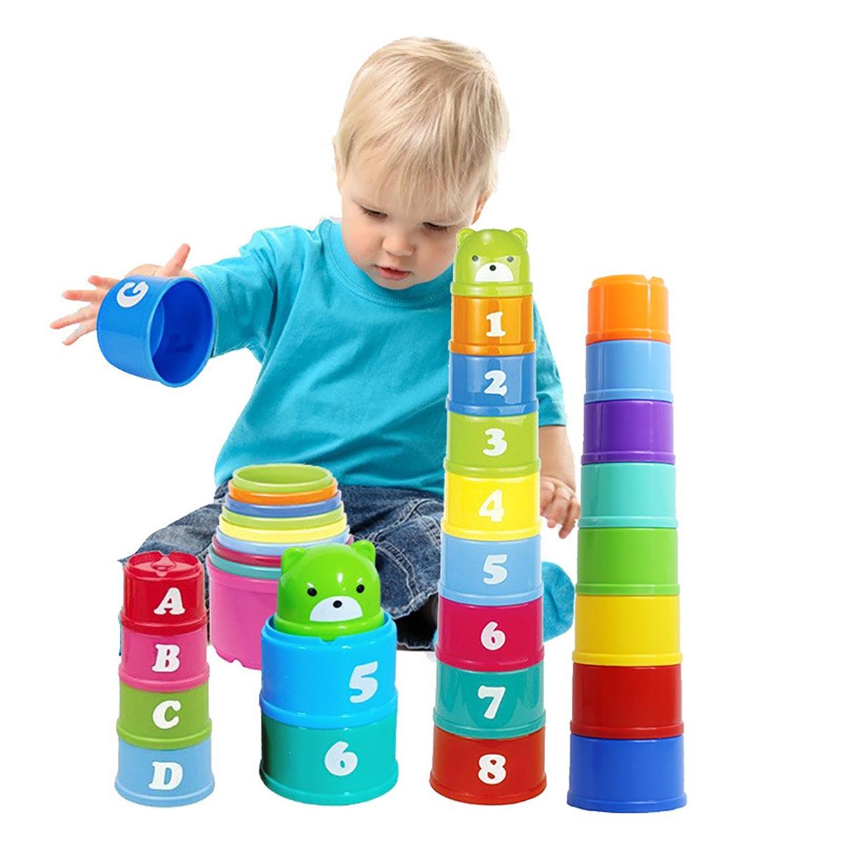 Educational Learning Toy Stackable Cups, Number Letter Pattern Stacking Cups Cartoon Bear Baby, Random Color Toys, Multi Activity Playset