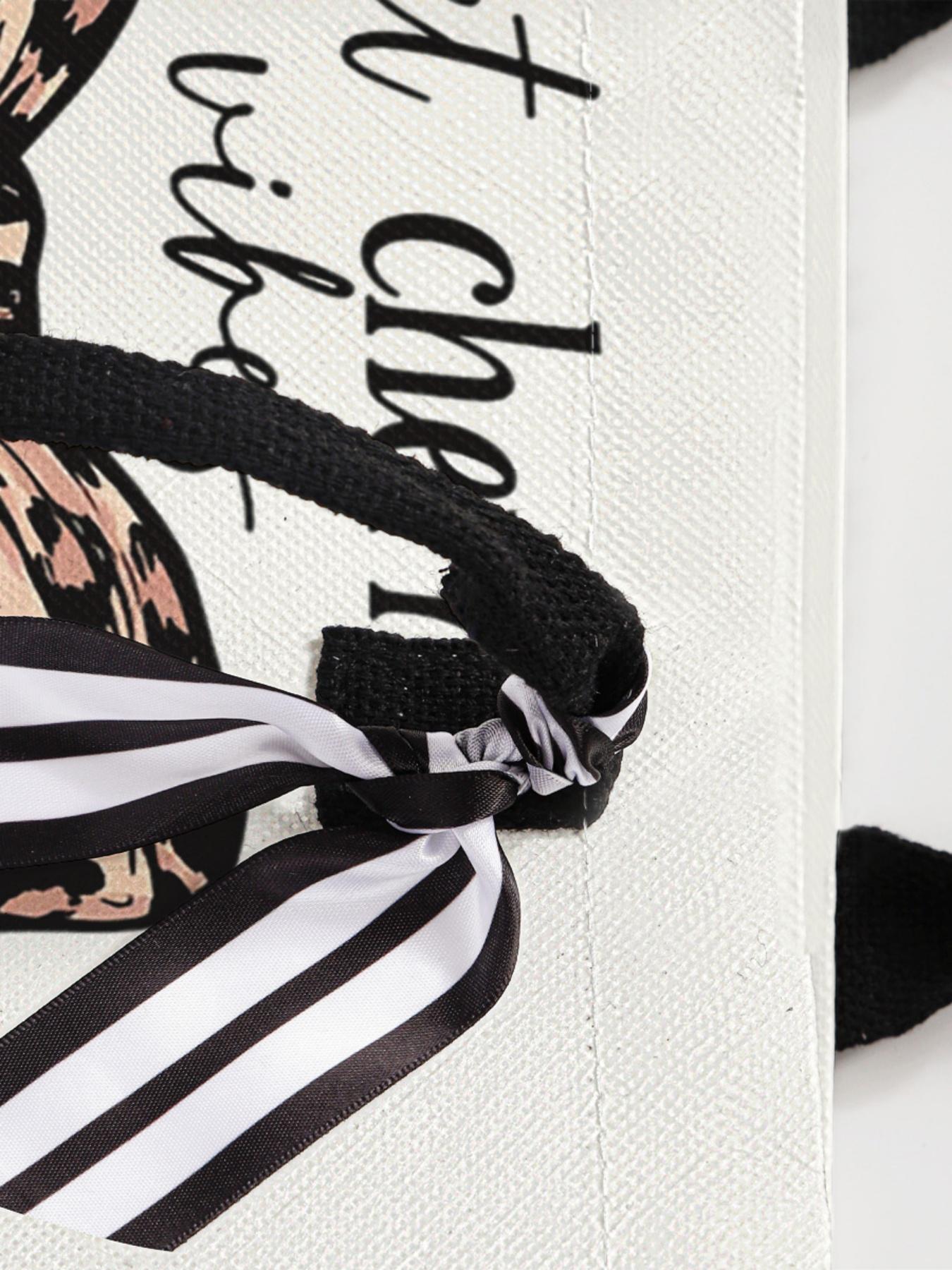 1 piece of cherry and leopard print bow + Sweet Cherry Vibes 2D printed large capacity storage bag, extra large storage bag, sturdy handle, space-saving multi-purpose, suitable for use at school, on business trips, and shopping