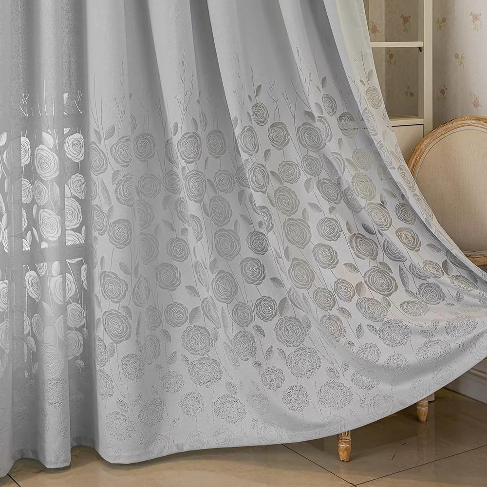 1pc French Vintage Light Rose Embroidered Sheer Curtain, Lace Trimmed Drapes for Living Room Bedroom Floor-To-Ceiling Window Decor