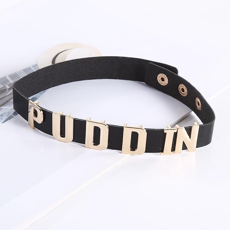 Women's Harley-Style Leather Short Neckband Choker Necklace with Letter Print - Punk Look Cosplay Accessory for Daily Party Outfits, Adult Use, Choker Fit