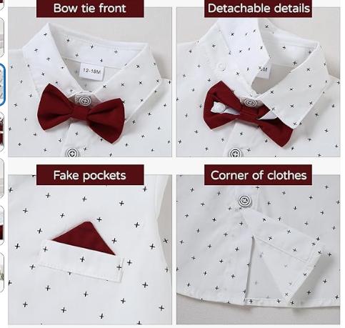Baby Boy Suit Set cute clothes set  Church Christening Party Outfit Set 3-Piece Set Shirt, Suspender Shorts, Bow Tie 1-5 Years Toddler Boys' Clothing