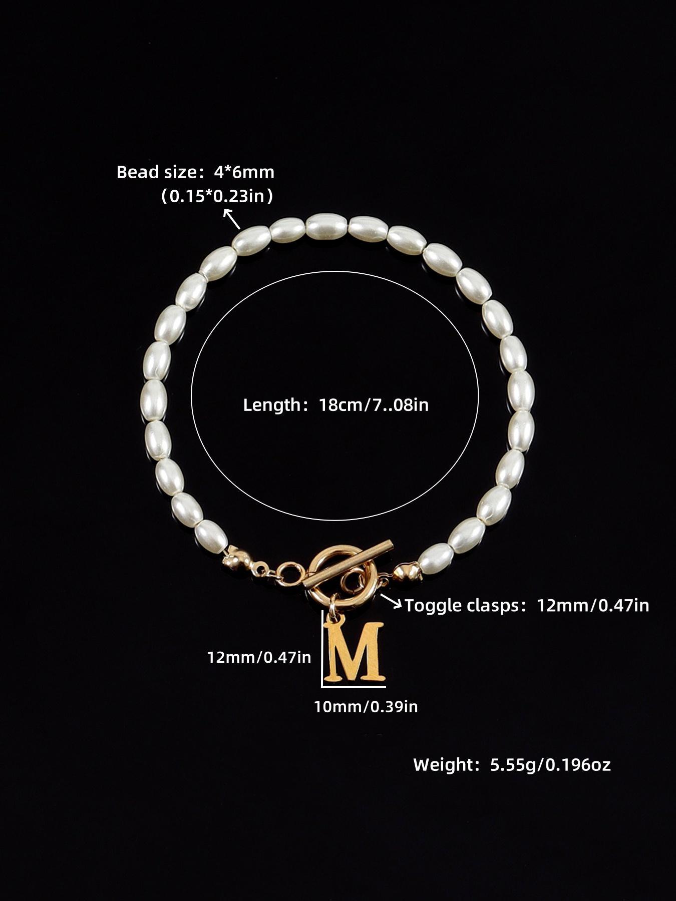 2024 Summer Women's Letter Initial Detail Faux Pearl Decor Bracelet Back To School, Stainless Steel Ot Buckle Matching Jewelry, Chain Clean Girl Accessories, Fall Outfits, Fall Freshness Fall, Letter Link Bracelet