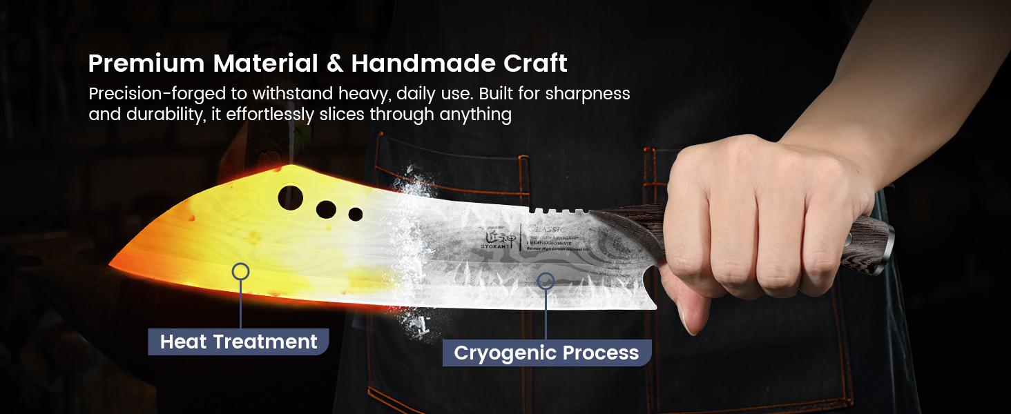 【TikTokShopSpringGlowUp】 SYOKAMI Butcher Knife, 10 Inch Meat Cleaver Chef Knife with Herb Stripper, Japanese Style High Carbon Steel Kitchen Knife for Chopping & Slicing, Damascus Pattern Full Tang Wood Handle, Christmas Mother's Day Gift