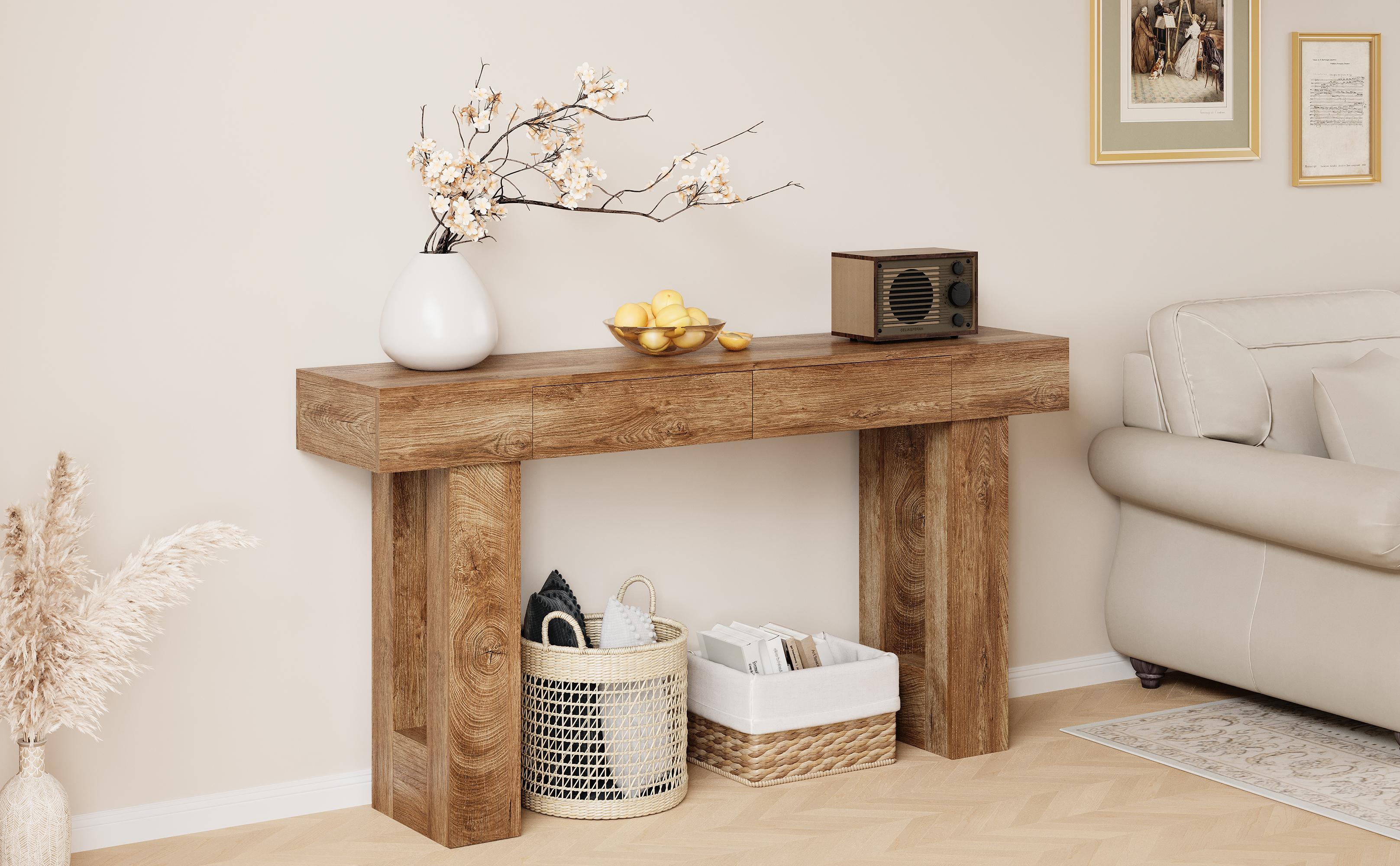 IRONCK 63" Long Console Table with 2 Drawers, Wooden Sofa Table Behind Couch, Farmhouse Entryway Table for Entrance, Living Room, Hallway