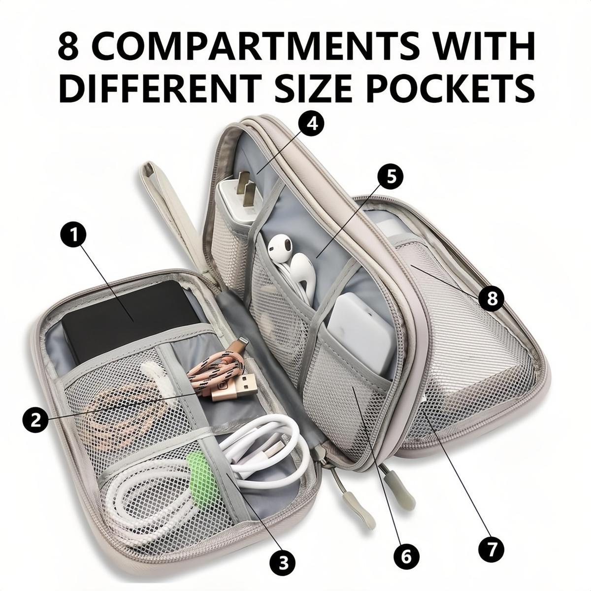 Waterproof Double Layer Travel Cable Organizer Bag, Portable All-in-One Electronic Accessory Carry Case for Cord Charger Phone Earphones, Unisex Travel Essential