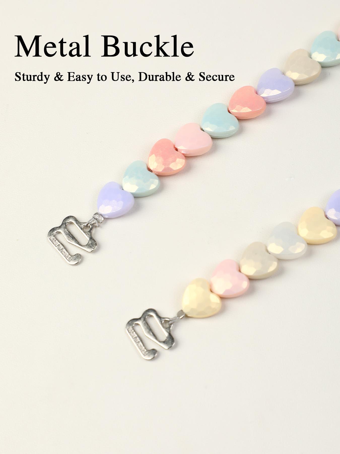Macaron-colored heart-shaped round bead bra straps, candy-hued resin-beaded invisible lingerie straps, non-slip and wearable as an exposed accessory—perfect for everyday outfits and summer styling.