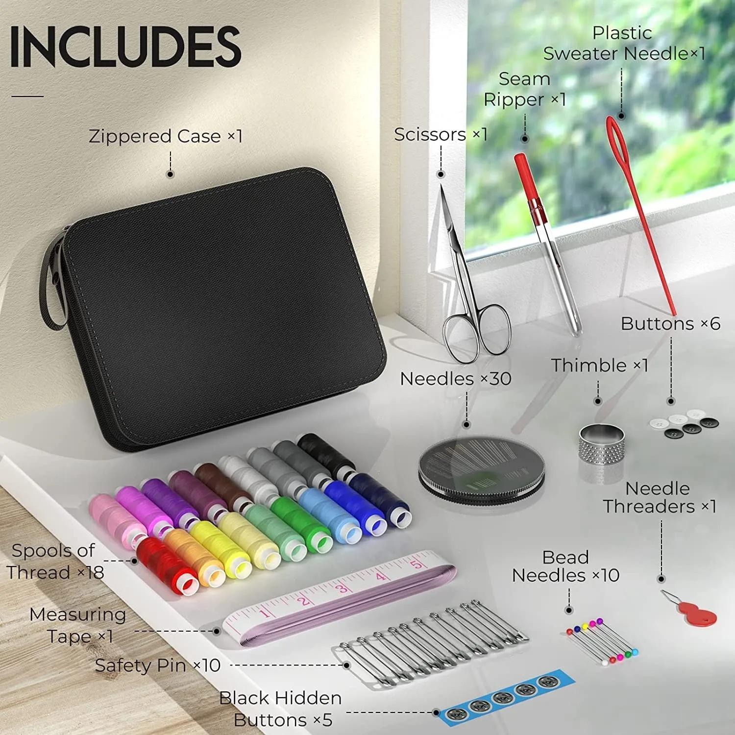 Household 86 piece sewing kit, portable sewing tool set, hand sewn sewing needle and thread storage box, complete set