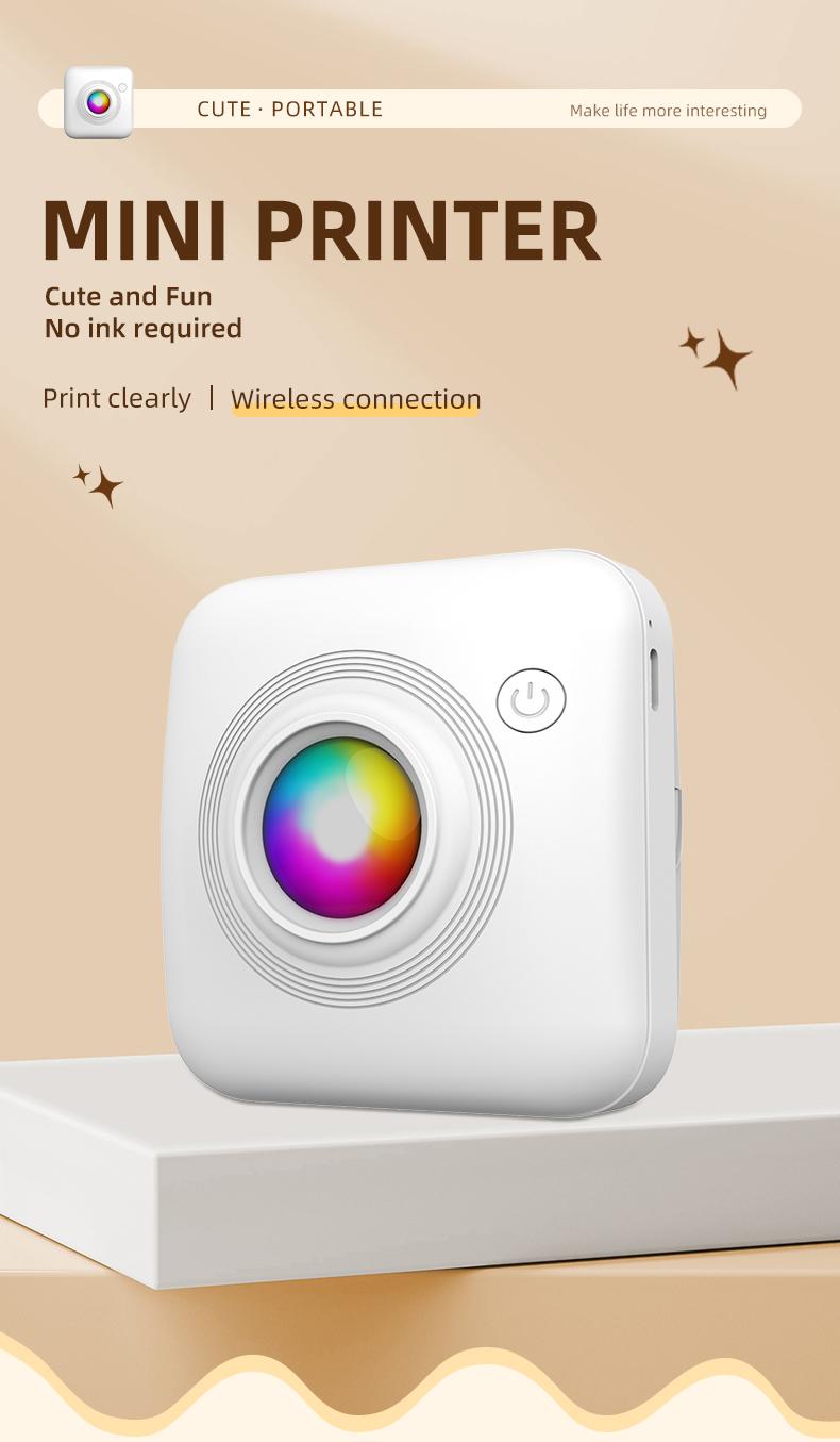 Mini Printer: Inkless Wireless Portable Cute Design, Supports Photo Text Web Bill Printing, Essential Daily Carry Instant Print Device, Thermal Label Printer