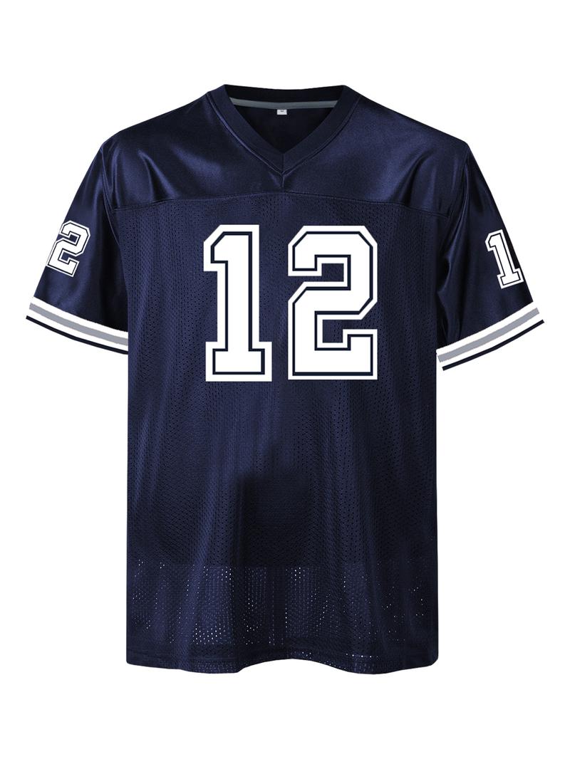 Men's American Football Jersey - Breathable Athletic Top, Embroidered, V-Neck, Short Sleeve, Loose Fit for Casual, Streetwear & Sports Activities
