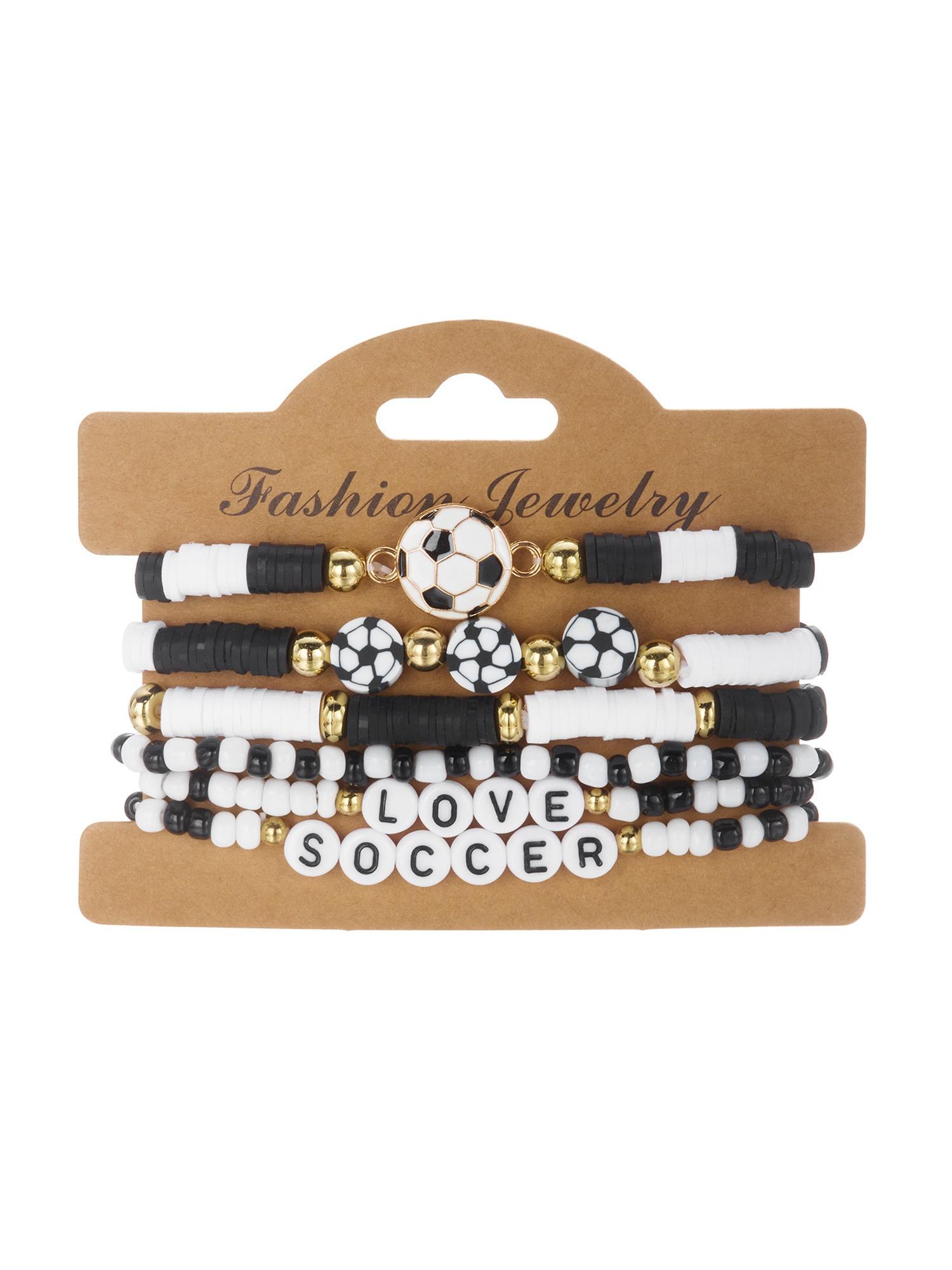 Basketball Rugby Beaded Bracelet Set, Fashion Sports Style Elastic Soft Clay Bracelets, Trendy Athletic Jewelry for Men and Women