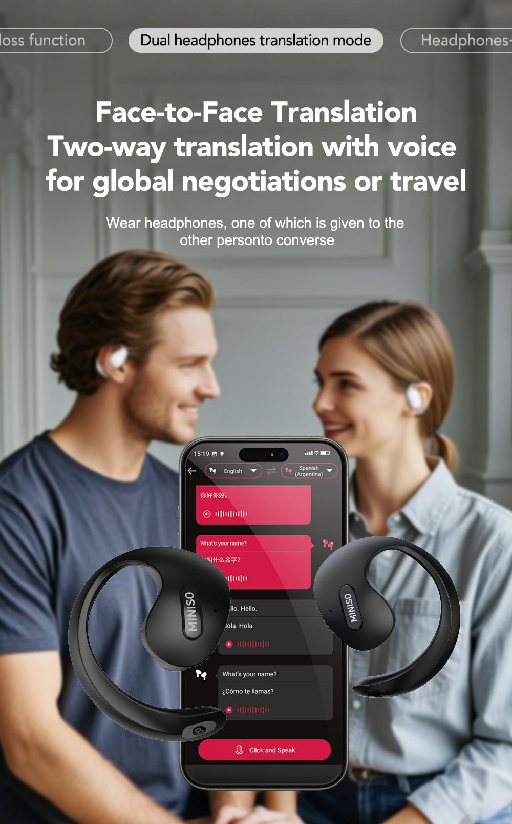 MINISO X15Pro Wireless Headphones Bluetooth 5.4 Sport Earphone Support 135 Languages HIFI Sound Quality