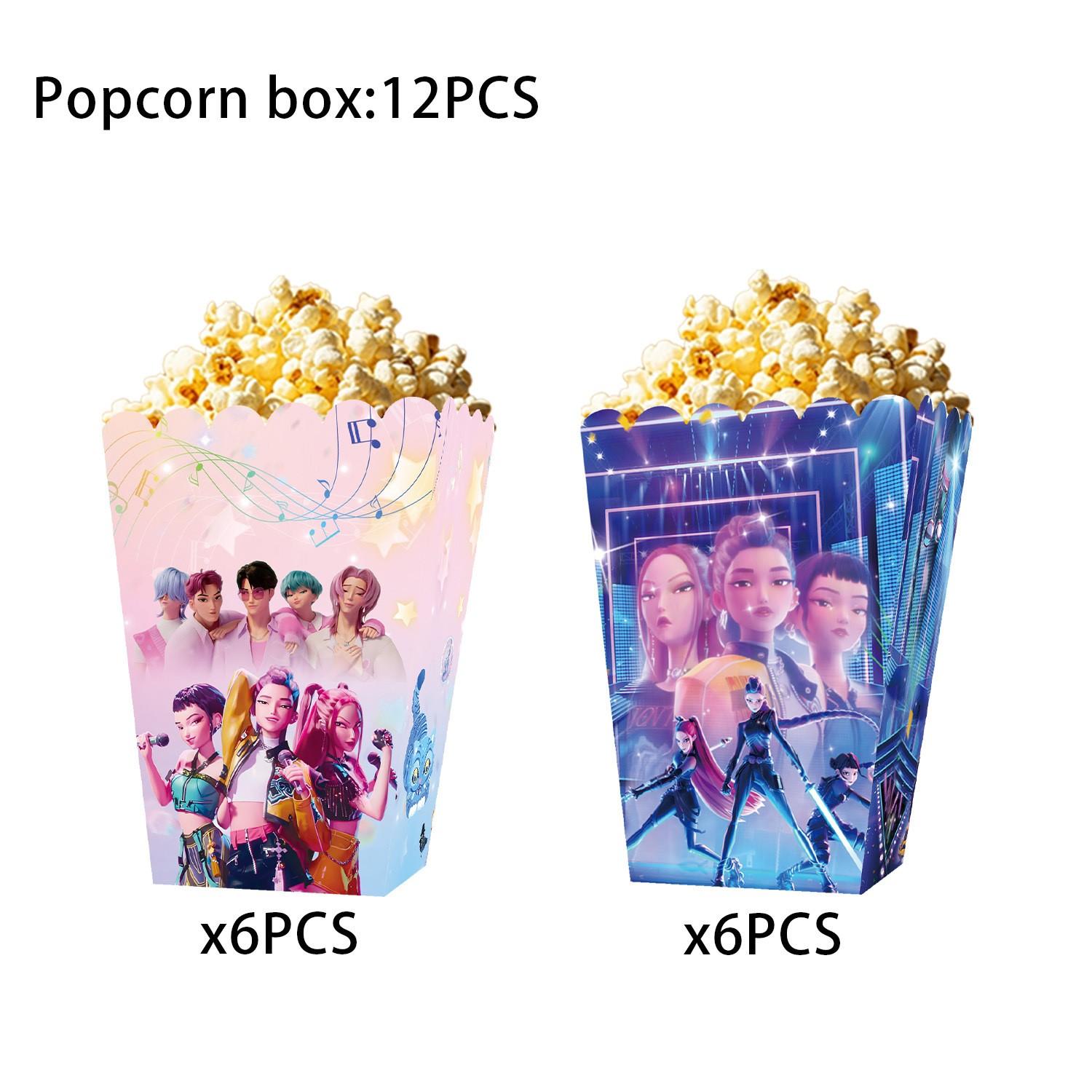 Korean cartoon girl group birthday party gift set of four, 12 bracelets, 12 keychains, 12 popcorn boxes, 12 decorative glasses – the best choice for a birthday party