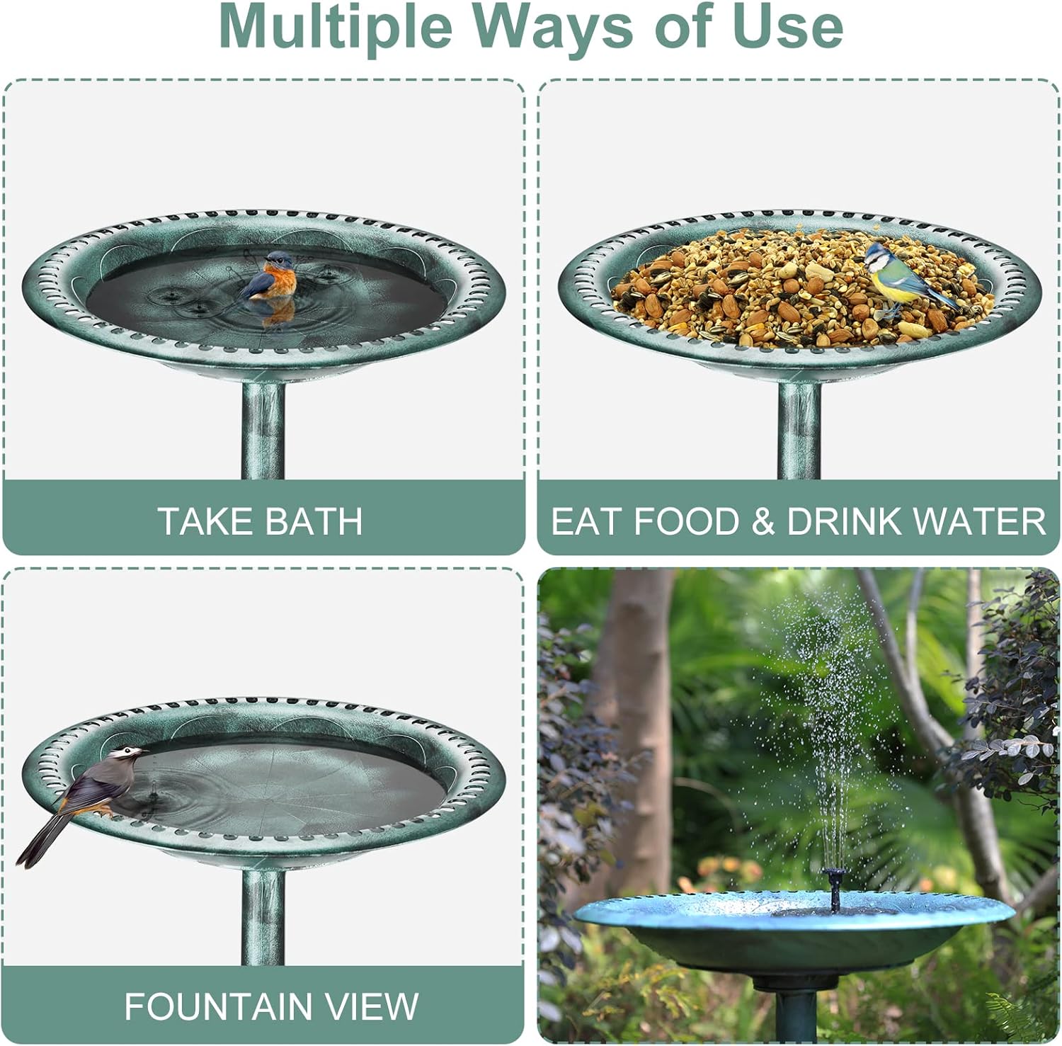 AlSITIN Outdoor Garden Vintage Bird Bath with Two Little Bird Decorations, Weather Resistant Polyresin, 30 Inch-Backyard Expressions