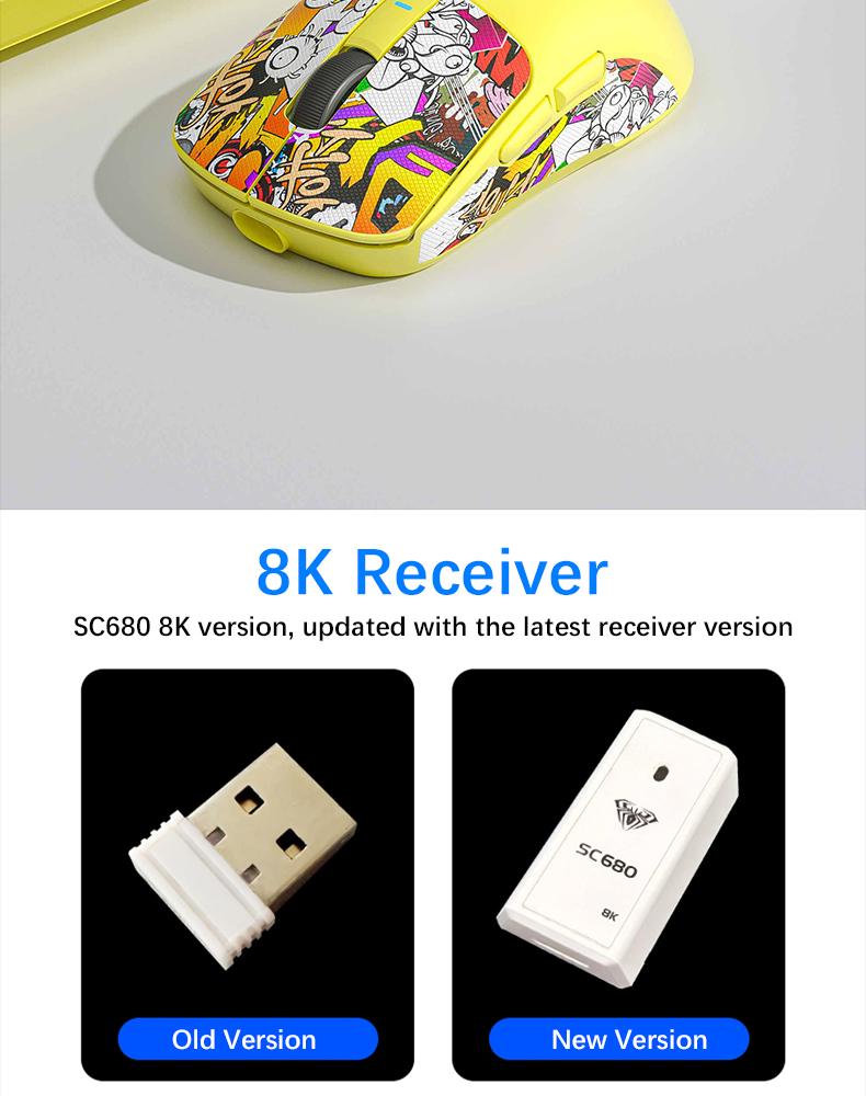 AULA SC680 Wireless Gaming Mouse, Tri-Mode 2.4G/BT5.0/USB-C Gaming Mouse, 10000 DPI Rechargeable Wireless Mouse, Gaming Mouse with 6 Programmable Buttons and Summer Anti-Slip Stickers, Office Desktop Laptop Accessories Ergonomic Mechanical Keyboard