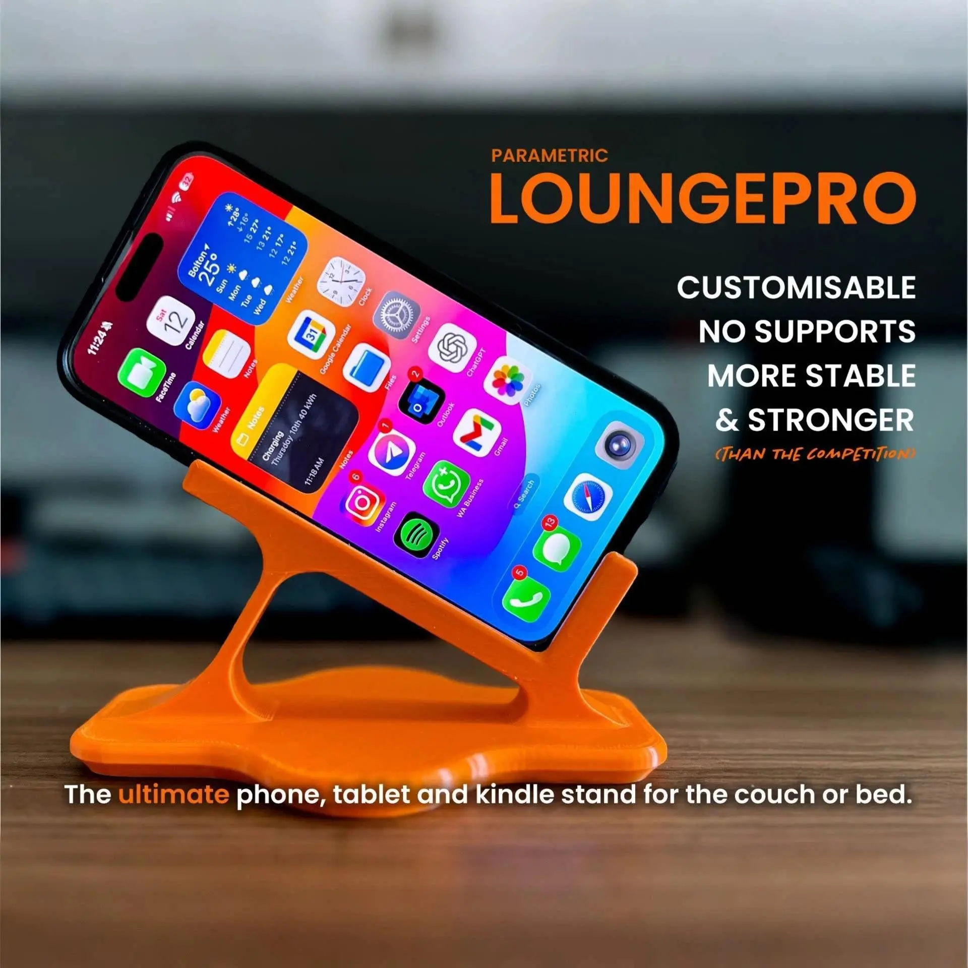 1pc 3D Printed Phone Holder, Side Lying Flat, Watching TV Shows, Sleeping Tablet Base, Engineering Curved Lazy Person Stand