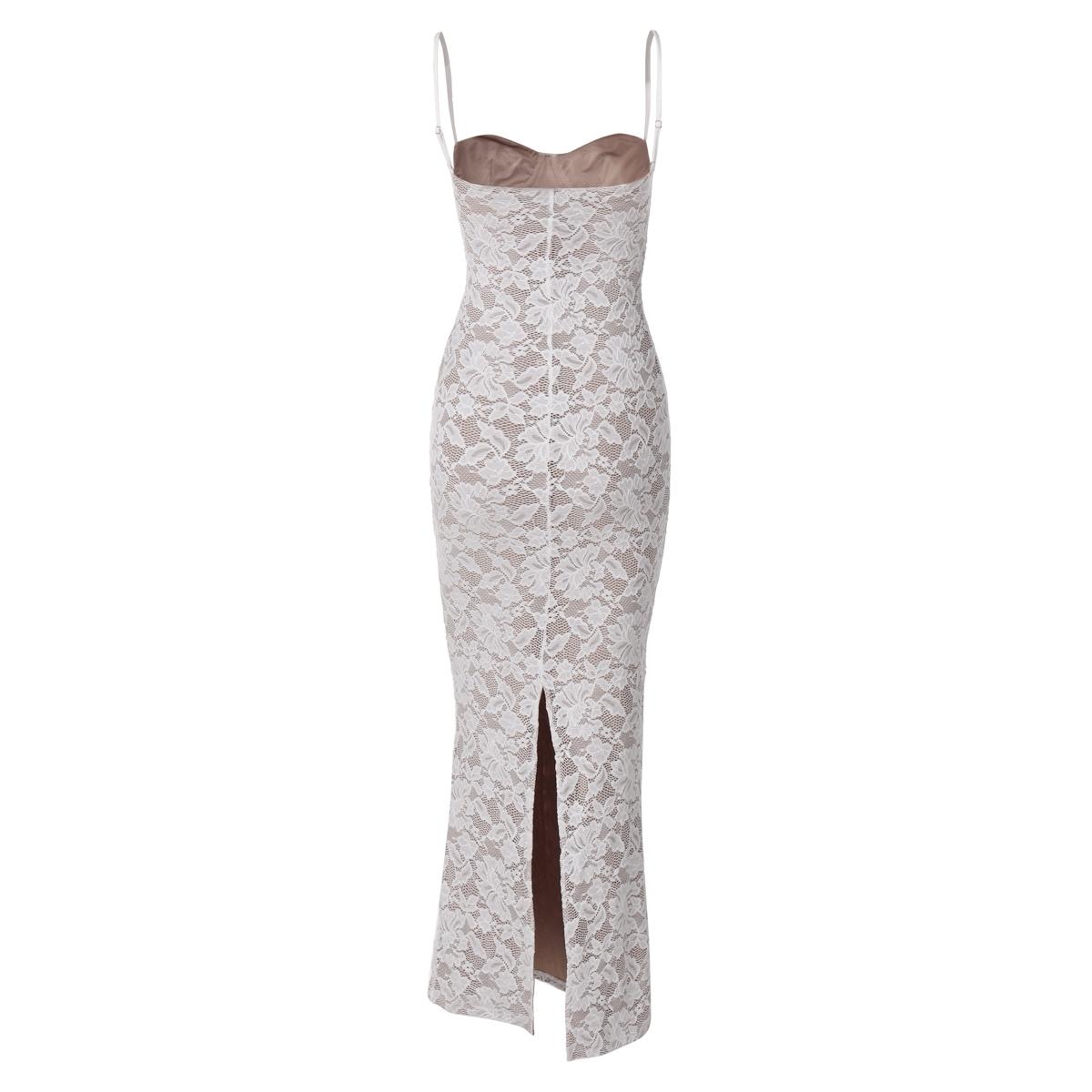 Women's Lace Panel Back-Split Sleeveless Bodycon Slip Long Dress, Solid Color Party Club Holiday Dress, Formal Wear