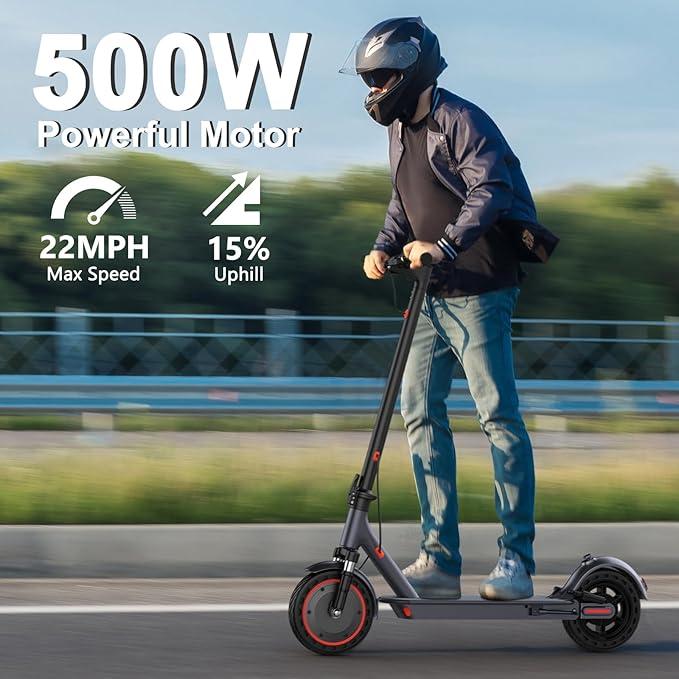Electric Scooter, 500W Powerful Motor, 22 MPH Max Speed,10" Solid Tires,Dual Suspension,Dual Braking System