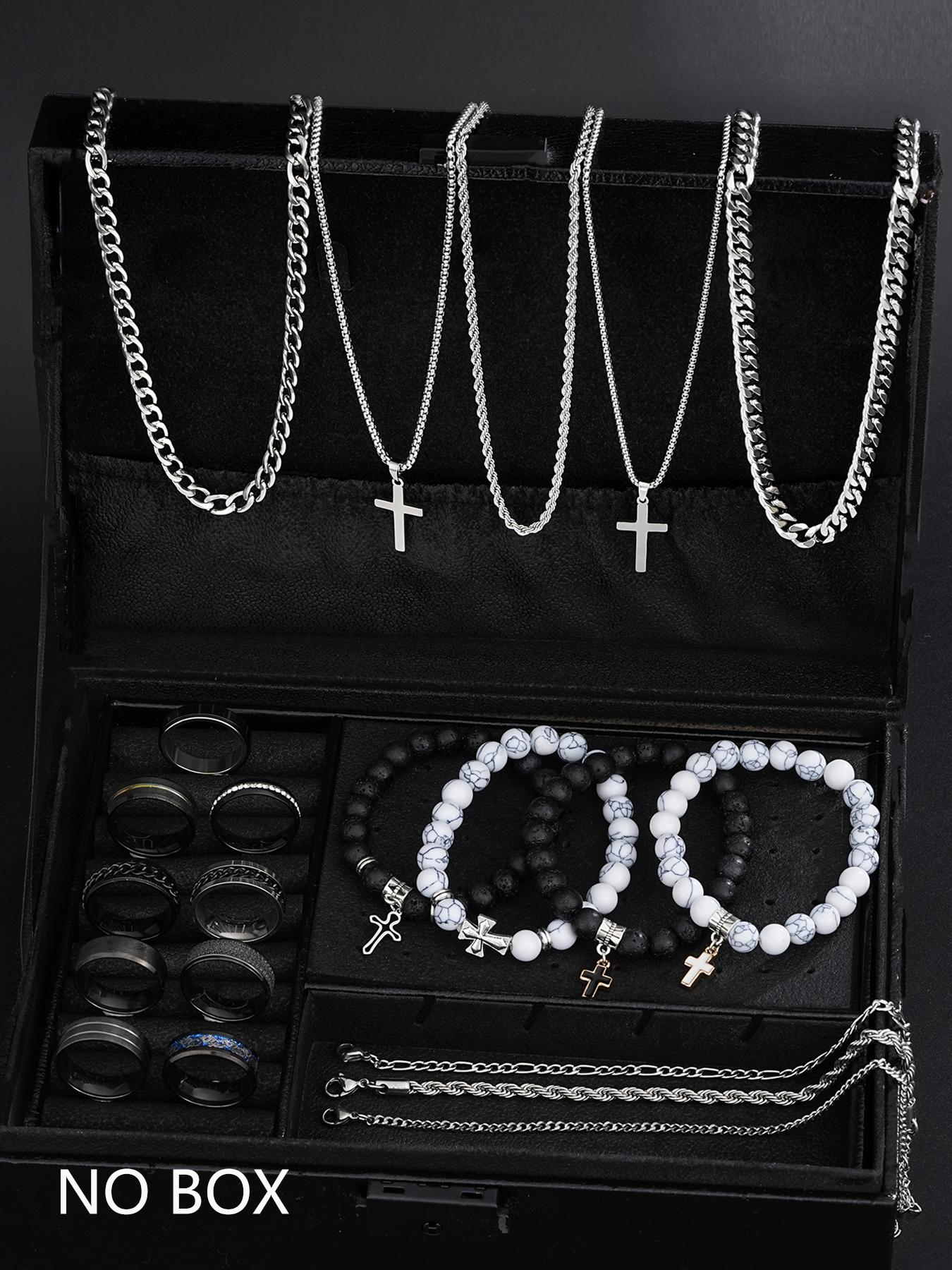 Men's Stainless Steel Jewelry Set, Casual Cross Necklace & Bracelet Pair, All-Seasons Accessory Gift for Birthdays & Dates