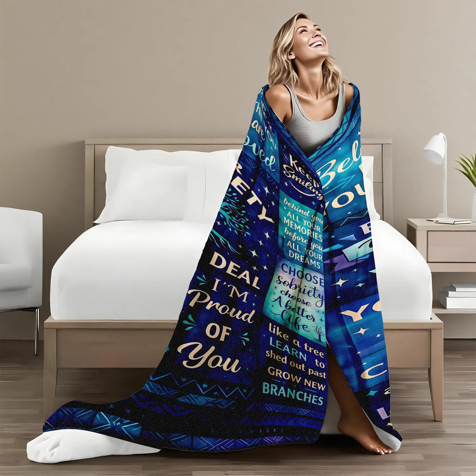 Flannel Blanket with Digital Print with Positive Affirmation Pattern to Motivate Alcohol Quitting Blanket Lightweight Soft and Comfortable Gift Blanket for Lunch Break Blanket Sofa Bed Of