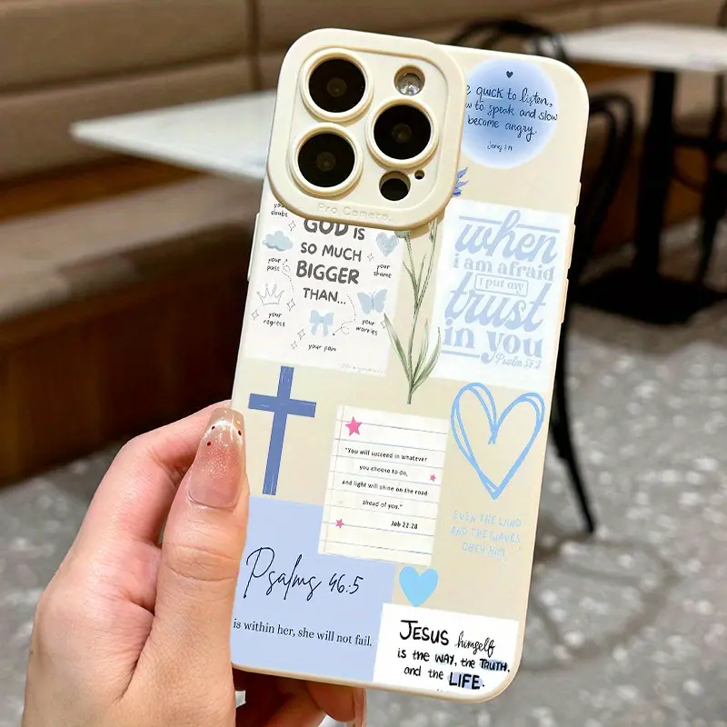 Jesus Love Cross Motif Phone Case for iPhone Series (13-17 Pro Max), iOS Devices, Christian Faith TPU Shockproof Blue Aesthetic Protective Cover