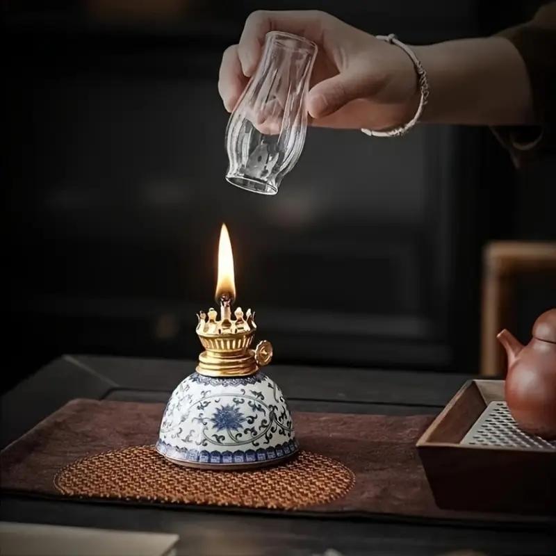 Porcelain Butter Lamp Without Oil, Lamp Stand Ornament, Outdoor Camping Atmosphere Lamp, Indoor Decorative Ornament, Table Decoration, Valentines Day Gift, Lighting