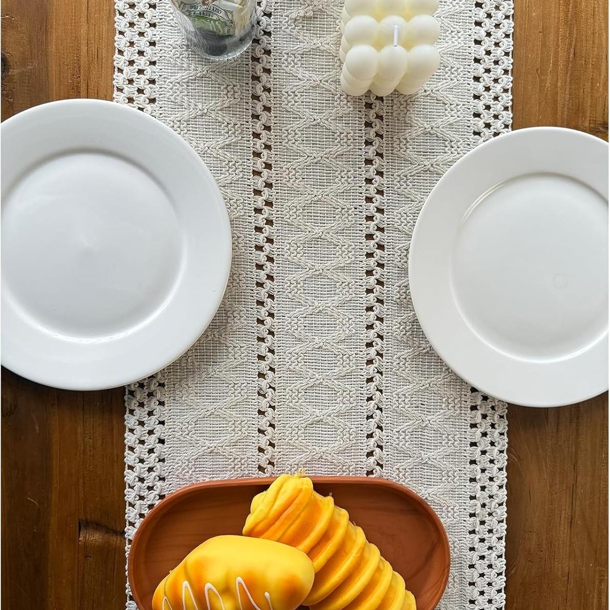 Macrame Table Runner Boho Table Runners with Tassels Hand Woven Cotton Table Runner Rustic Farmhouse Table Runners for Bohemian Kitchen Dining Table(30x183cm/12x72in)