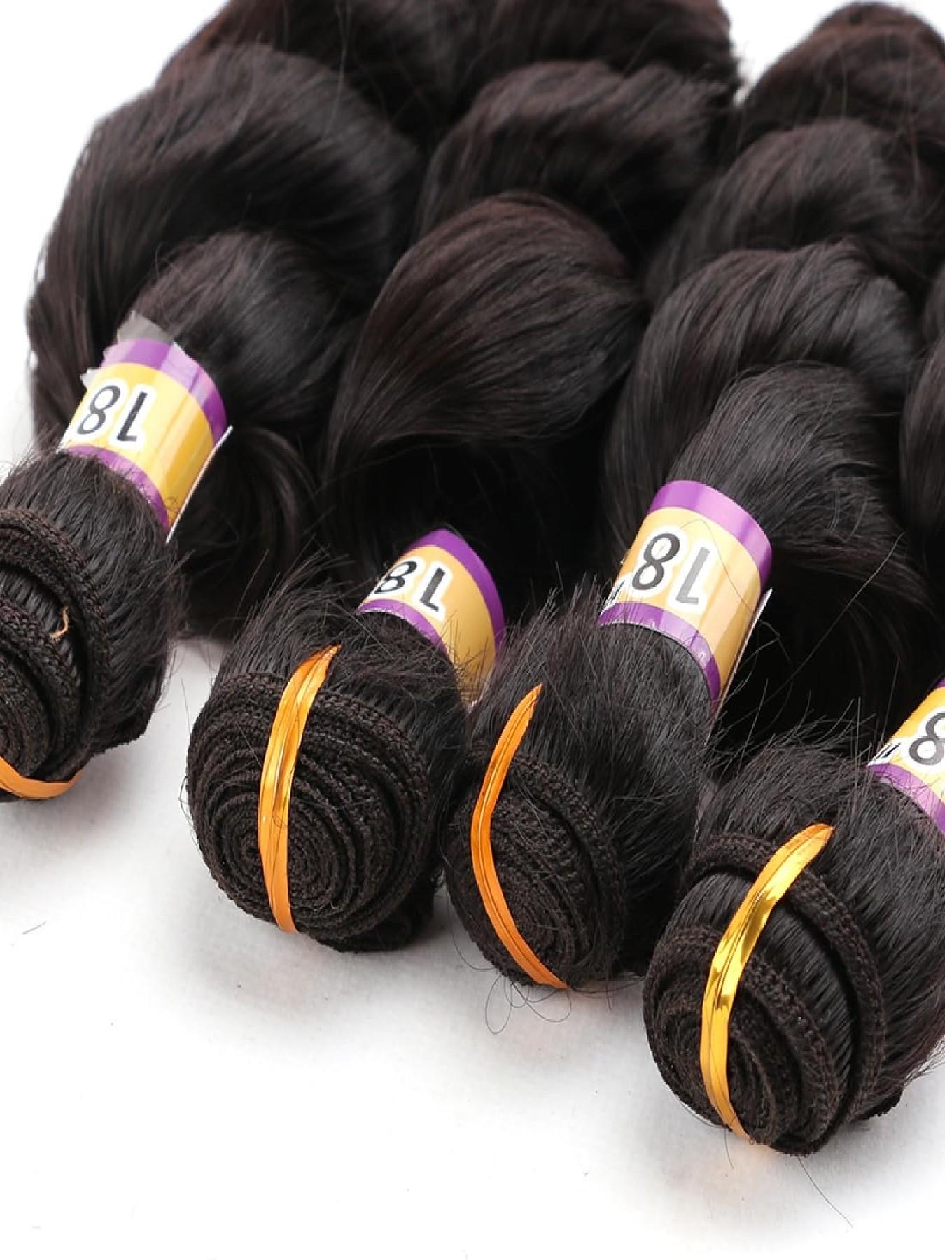 4 Bundles Loose Wave Quick Weave Hair Bundles High Temperature Synthetic Fiber Hair Weave Extensions for Women Natural Black Color 18 18 18 18 Inches
