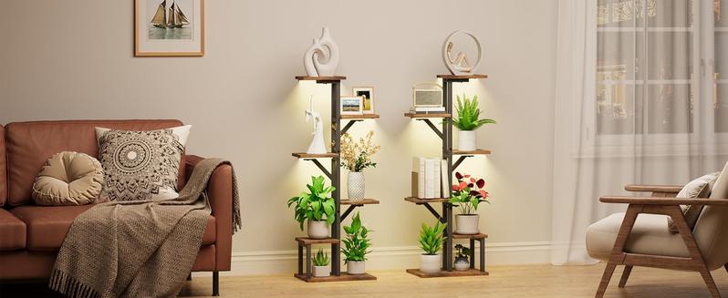 2 Pack Plant Stand with Grow Lights , 5 Tiered Corner Shelves, 45" Rack Display for Pots Multiple, Flower Holder for Living Room Patio Balcony Décor