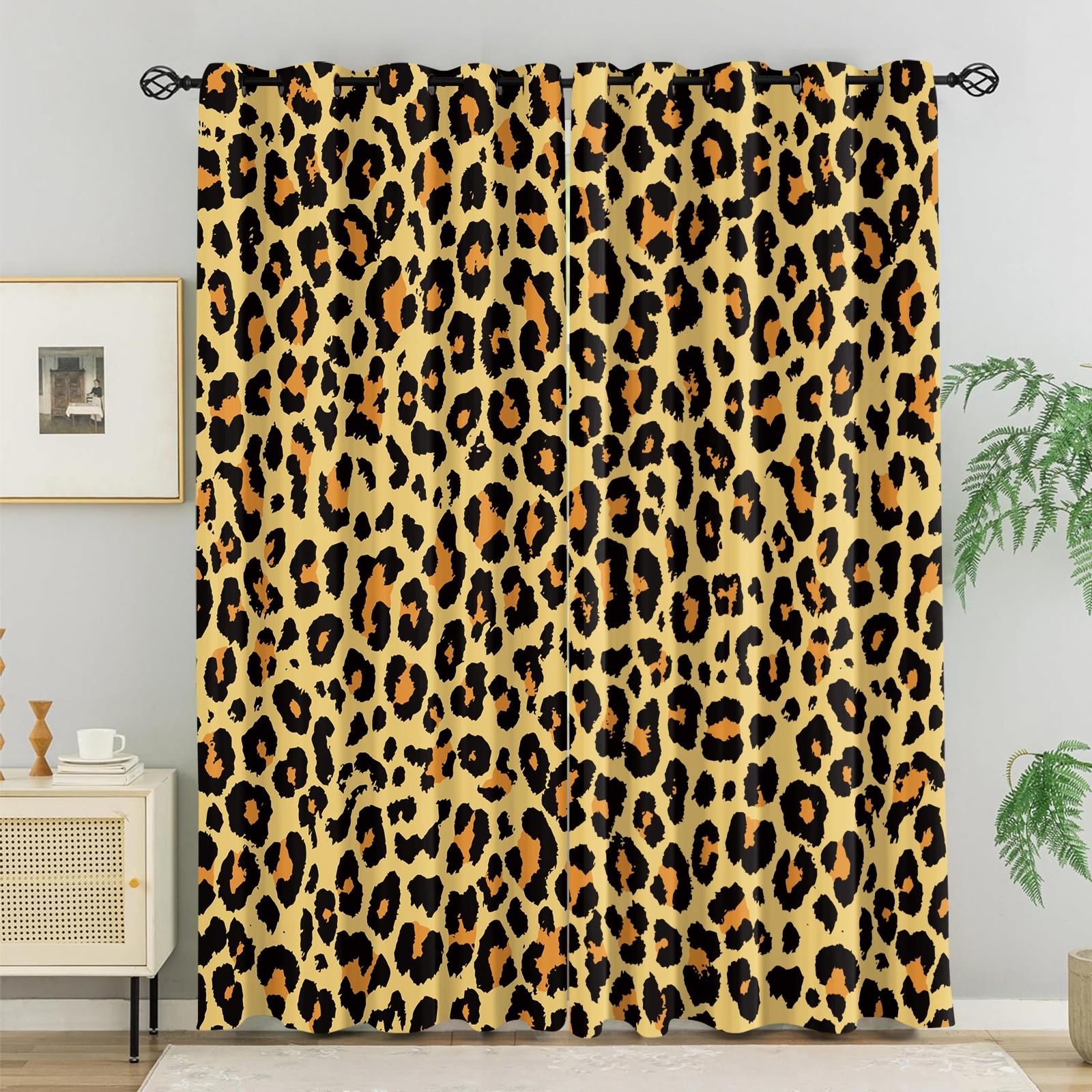 2Pcs Gradient Colorful Leopard Print Curtains, Fashion Atmosphere Design, Breathable Shading Fade Resistant, Perfect for Youth Home Bedroom