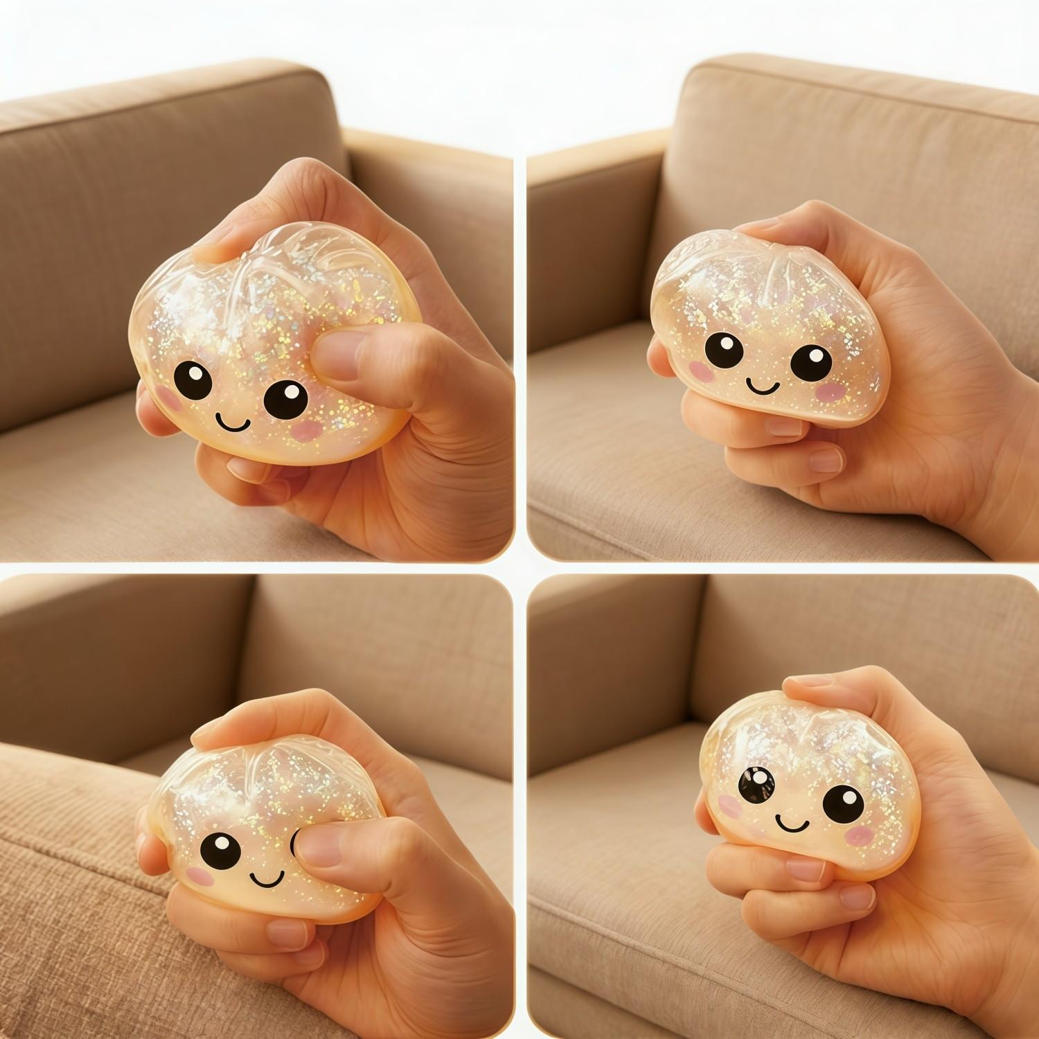Brand-New Glitter Dumpling Squeeze Toy — A sparkling, dumpling-shaped stress-relief toy that bears a striking resemblance to a realistic steamed bun.