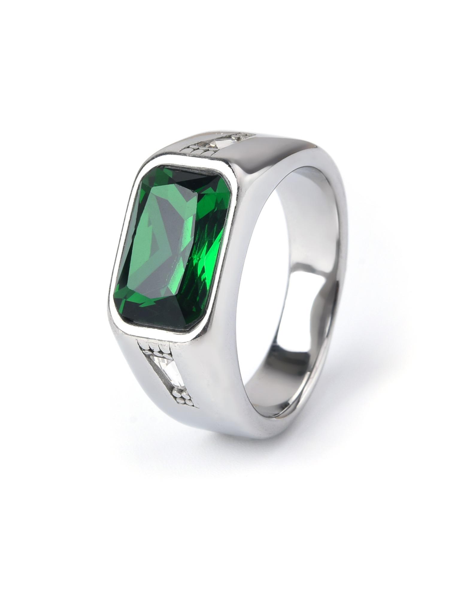 Men's Casual Stainless Steel Ring, Red Corundum Gemstone Accent, Minimalist Design Showcases Personality